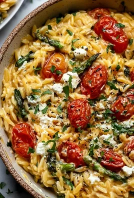 Baked feta orzo dish served with fresh herbs and vegetables