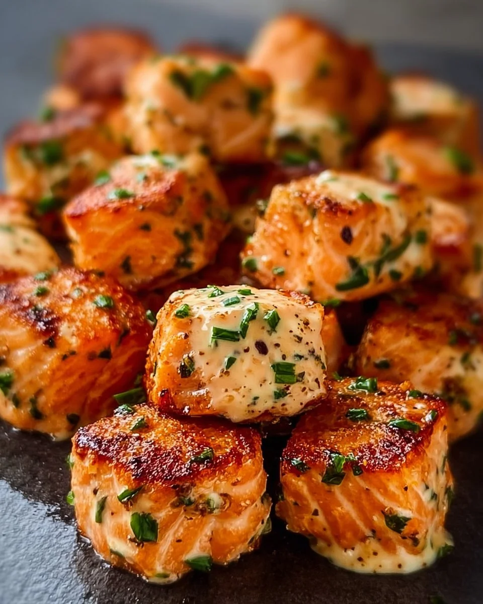 Delicious Bang Bang Salmon Bites served as an appetizer.