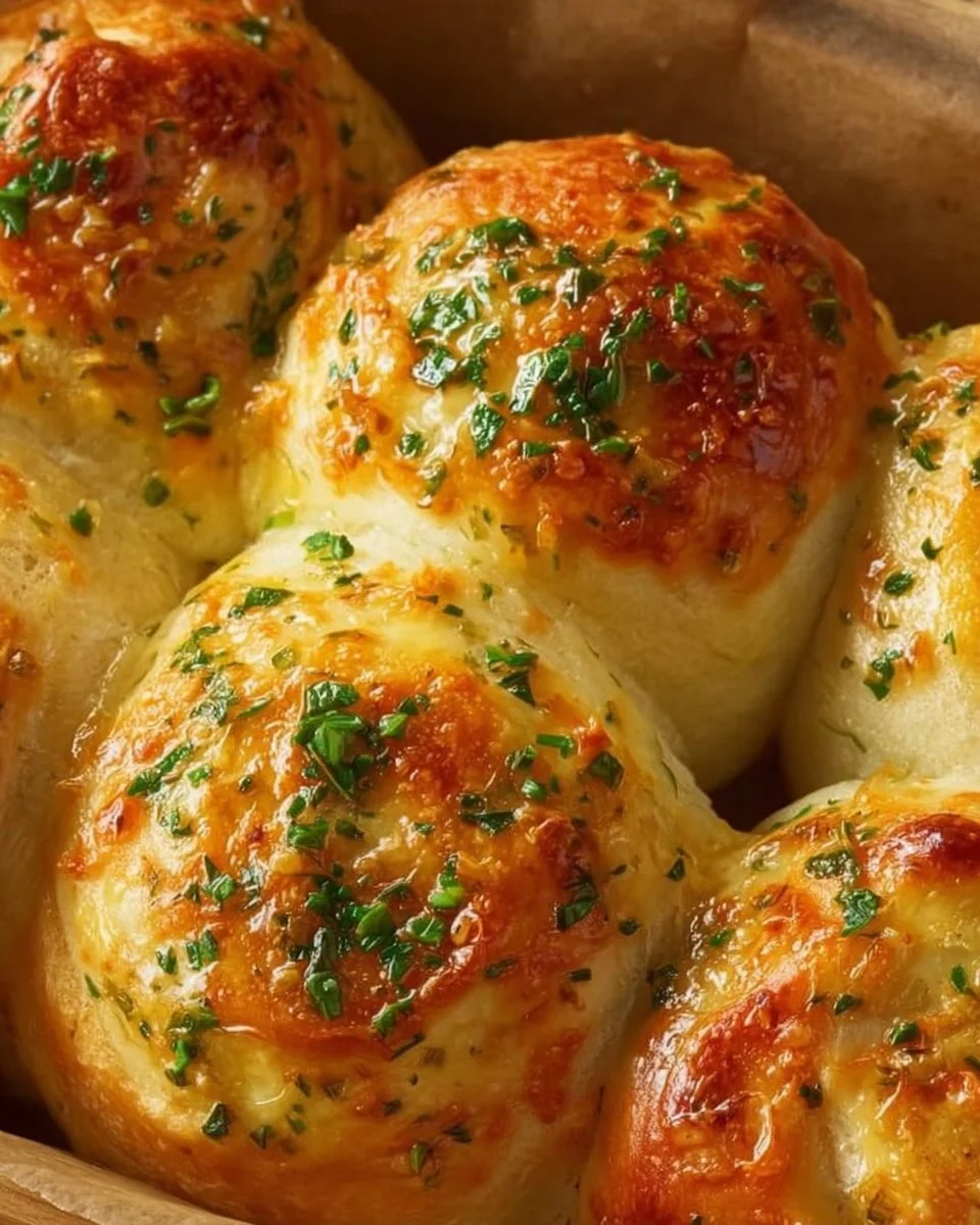 Delicious buttery cheese garlic rolls, fresh out of the oven, ready to enjoy.