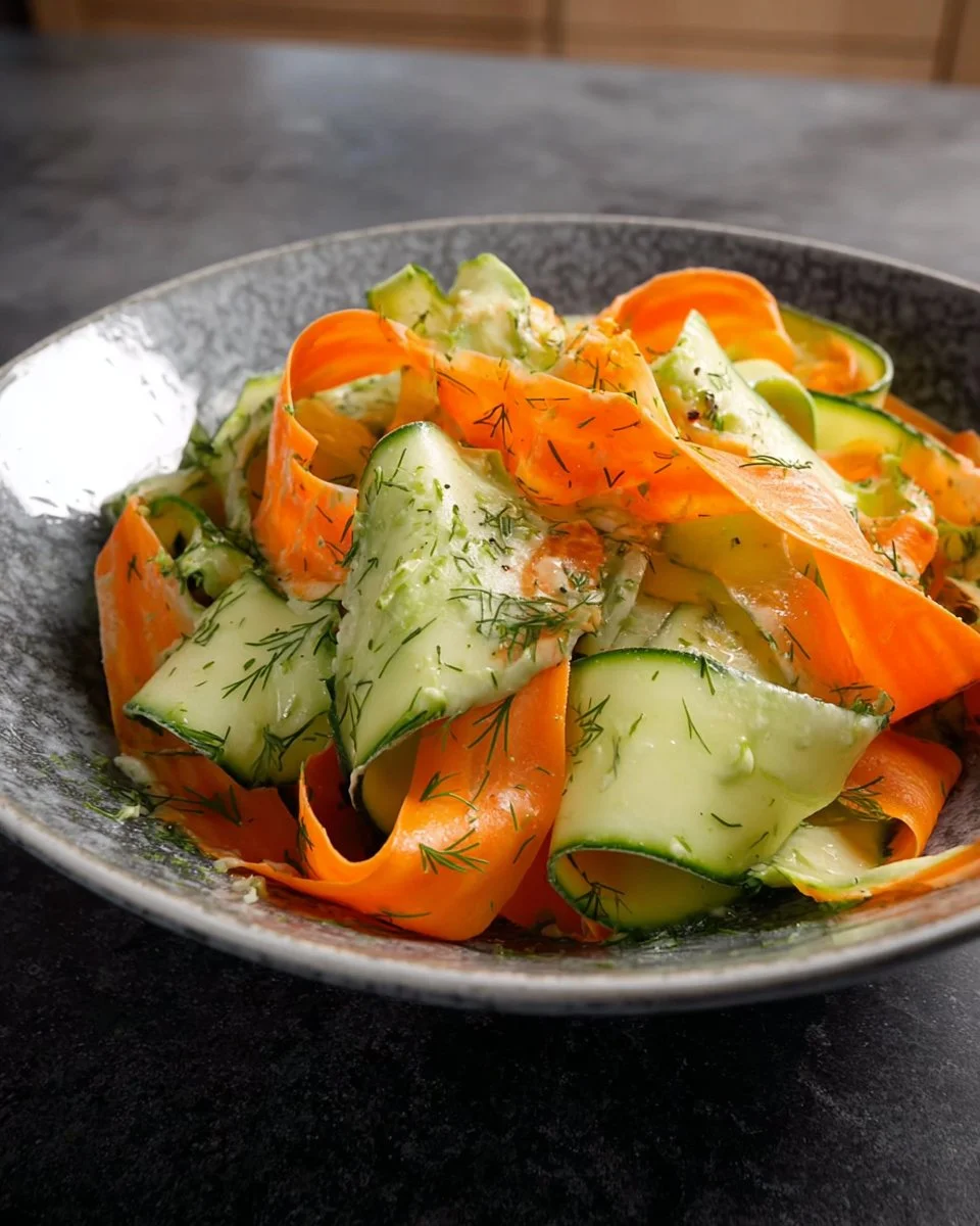 Fresh Carrot Cucumber Ribbon Salad with a tangy dressing