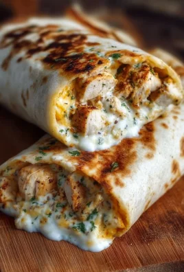 Cheesy garlic chicken wraps served on a plate with fresh ingredients