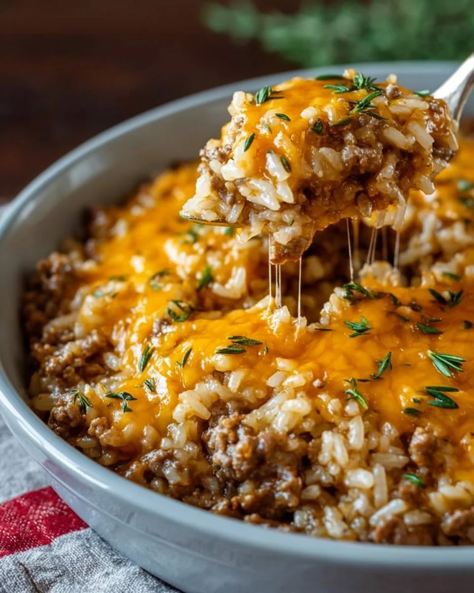Cheesy Ground Beef and Rice Casserole