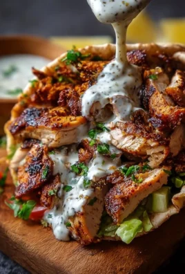 Delicious chicken shawarma wrapped in pita with garlic sauce and fresh toppings