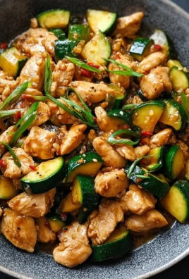 Delicious chicken zucchini stir fry with colorful vegetables in a skillet