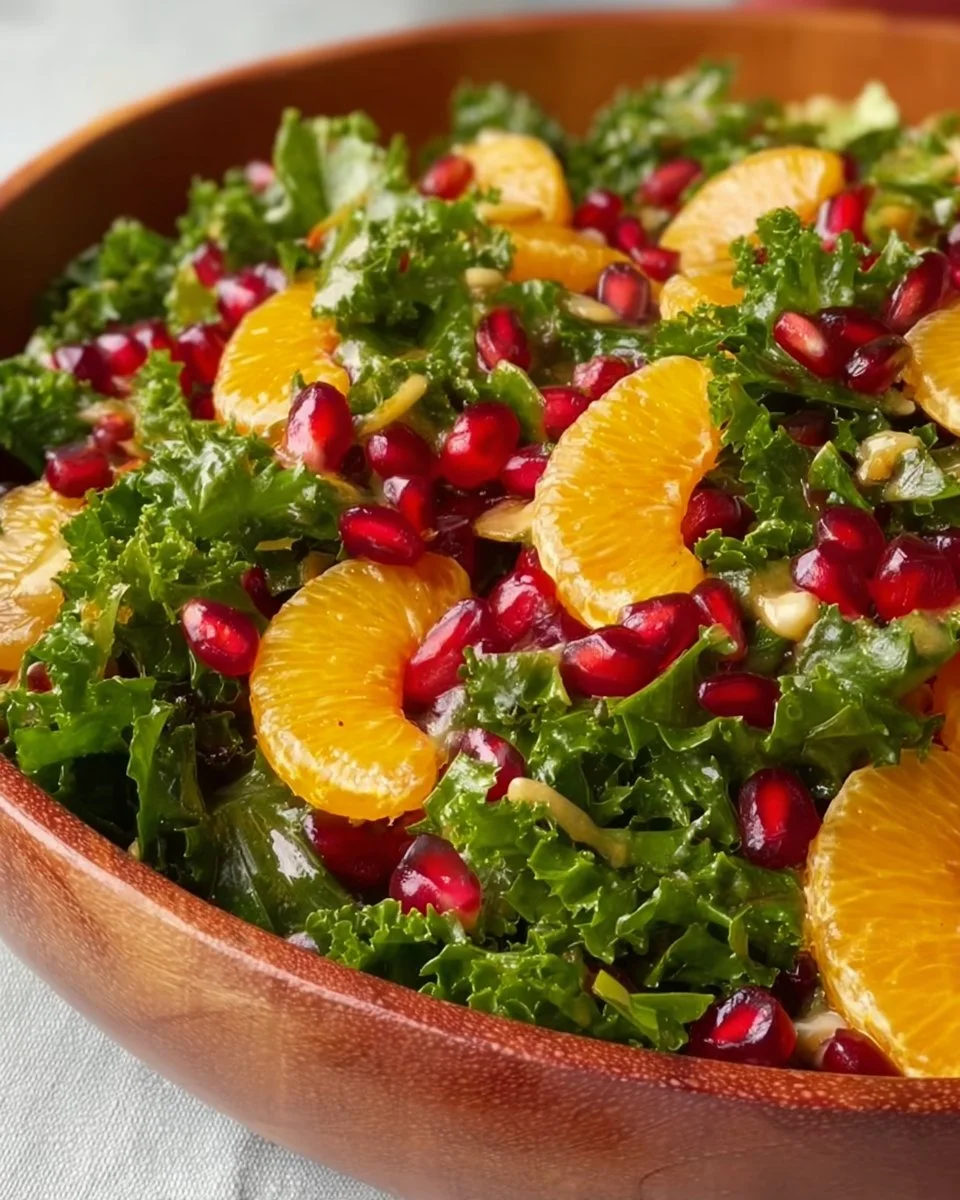 Citrus Pomegranate Kale Salad with fresh ingredients and colorful presentation