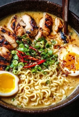 Bowl of creamy garlic chicken ramen garnished with green onions