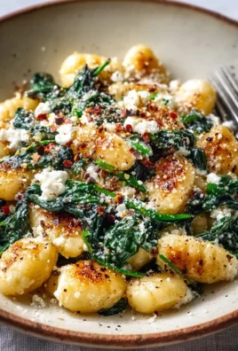 Creamy gnocchi served with spinach and feta cheese