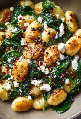 Creamy gnocchi with spinach and feta served in a bowl
