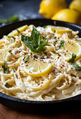 Creamy lemon feta pasta with fresh herbs and lemon zest on a white plate