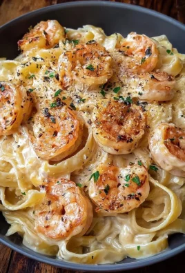 Creamy shrimp fettuccine pasta with homemade Alfredo sauce