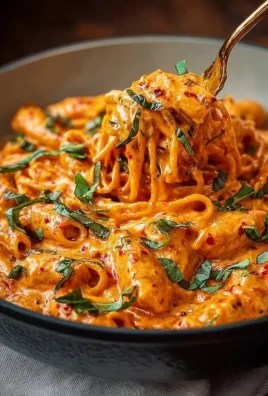 Creamy tomato garlic pasta beautifully plated with fresh herbs garnishing.