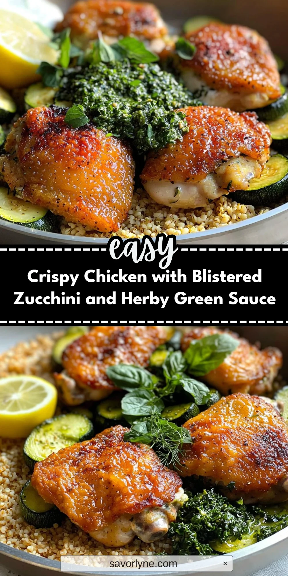 Crispy Chicken with Blistered Zucchini and Herby Green Sauce