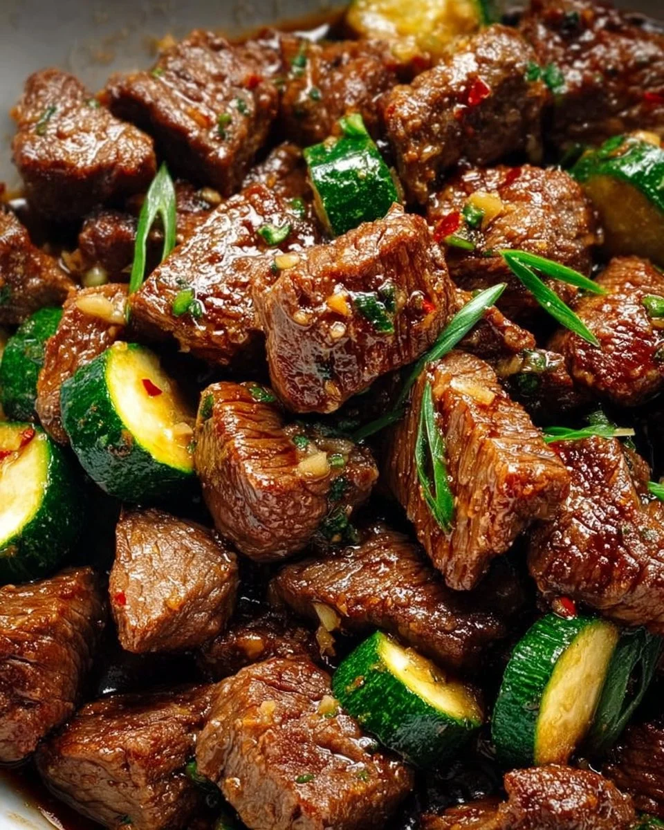 Delicious Garlic Butter Steak Bites served on a plate with herbs