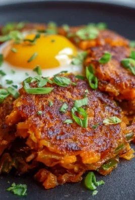 Healthy sweet potato hash browns served on a plate with fresh herbs