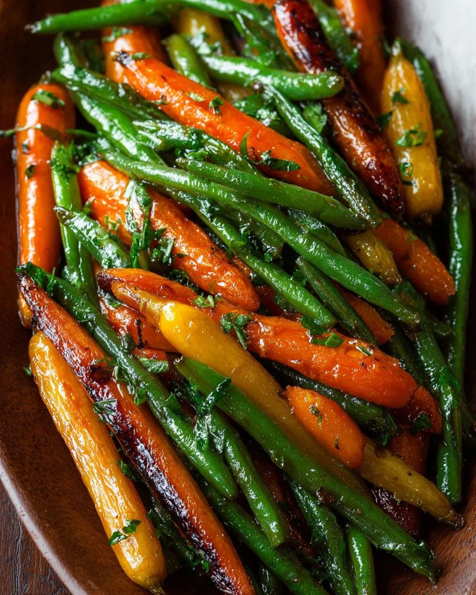Honey glazed carrots cooked with green beans for a delicious side dish