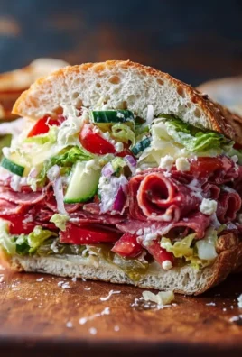 Delicious Italian Grinder Salad Sandwich with fresh vegetables and meats.