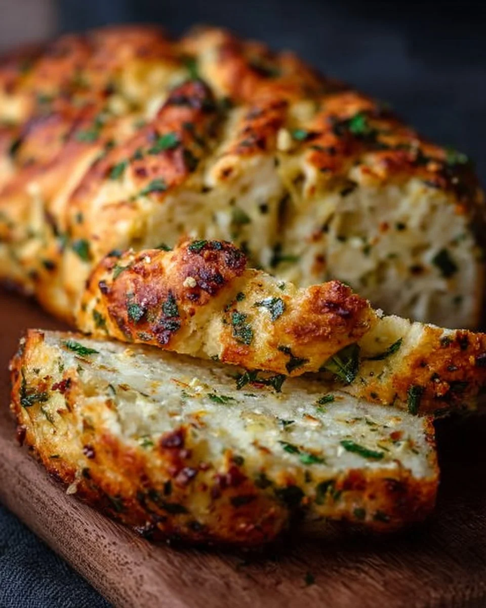 Freshly baked Italian Herbs and Cheese Bread with aromatic herbs and melted cheese
