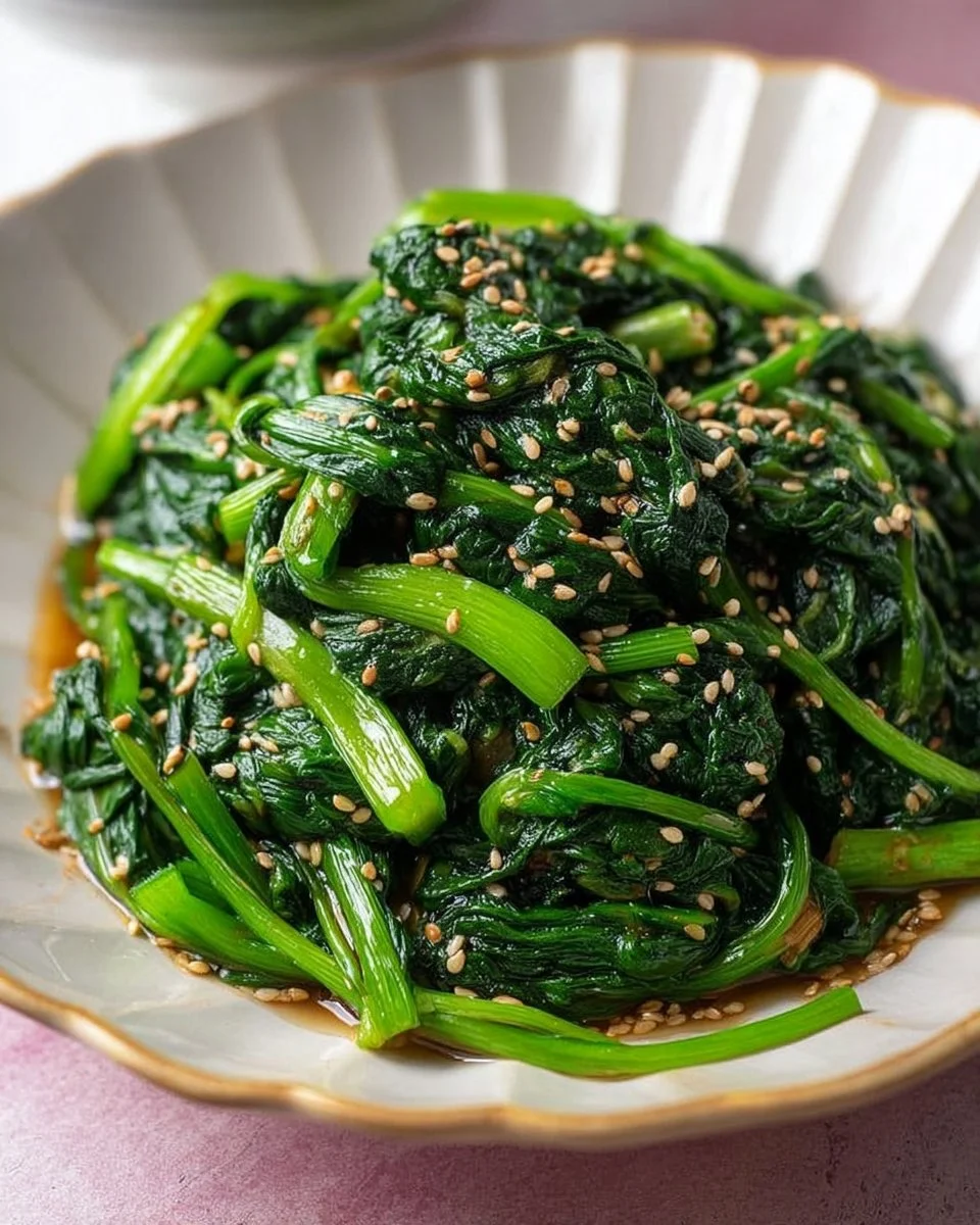 Bowl of Korean Spinach Sigeumchi Namul, a flavorful side dish