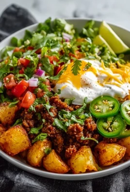 Delicious Loaded Potato Taco Bowl with layers of toppings and spices