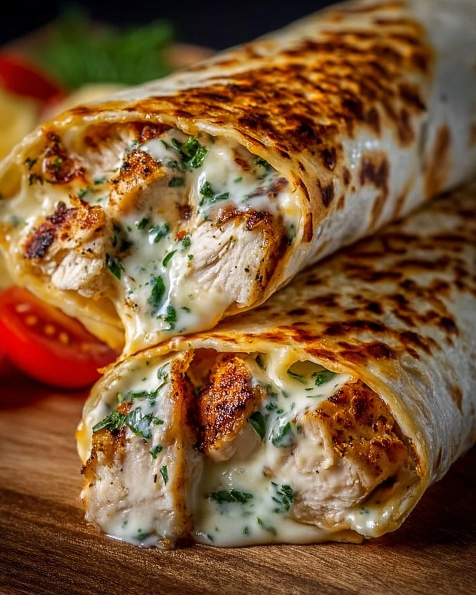 Low Carb Cheesy Garlic Chicken Wraps with fresh ingredients and flavorful sauce