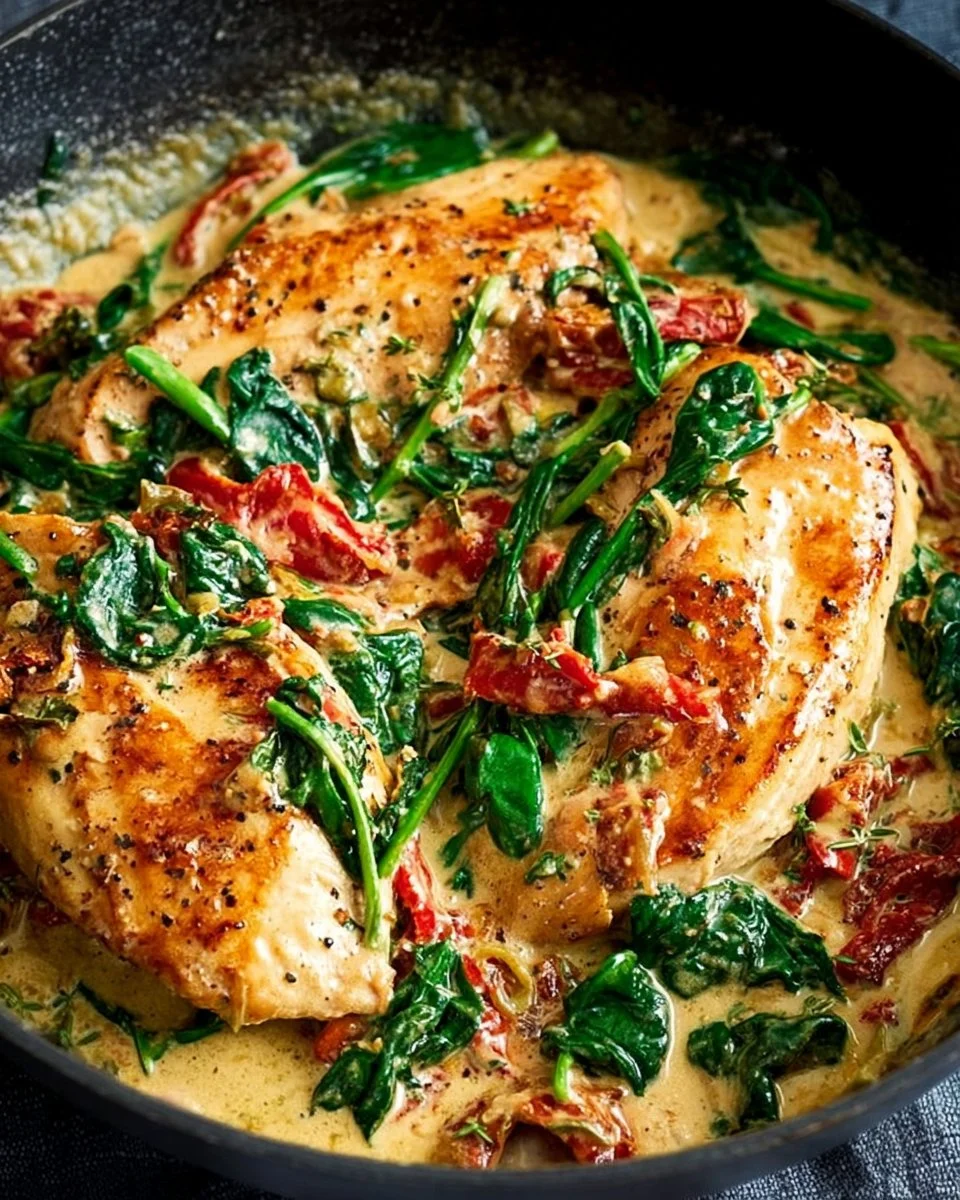 Delicious Low Carb Creamy Tuscan Chicken with creamy sauce and fresh herbs