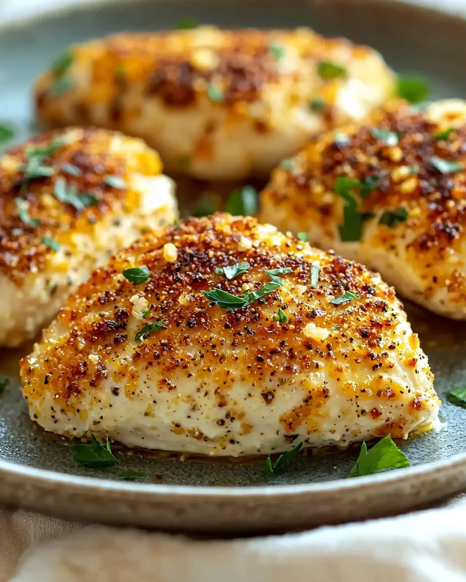 Juicy melt in your mouth chicken breast served on a plate with herbs
