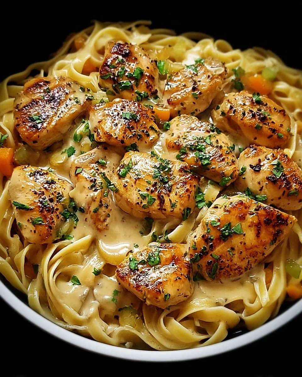 Delicious One-Pan Chicken with Buttered Noodles served on a plate