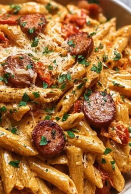 One-pot creamy spicy Cajun sausage pasta ready to serve