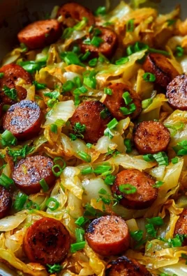 Sausage and cabbage stir fry served in a bowl with colorful vegetables.