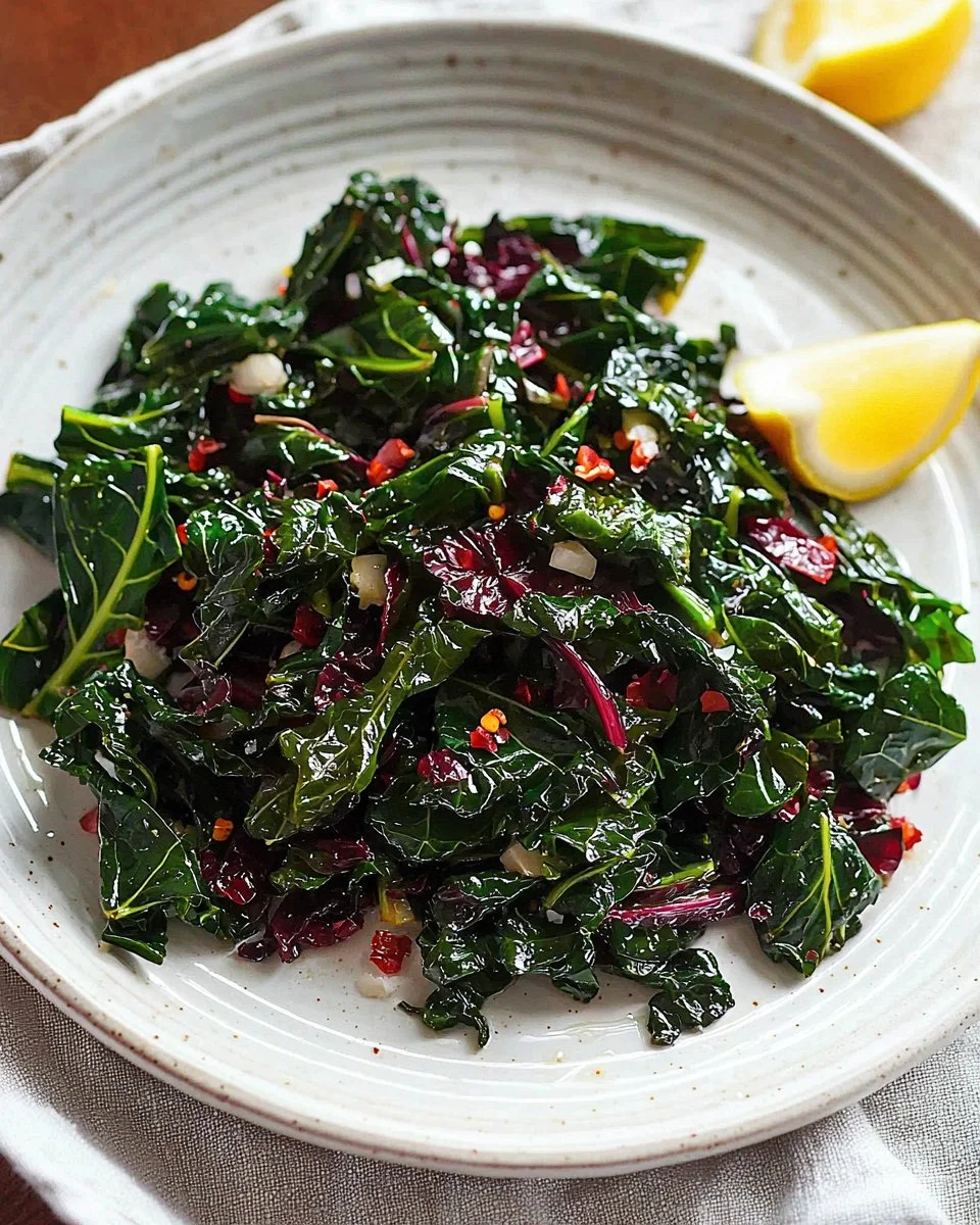 Plate of sautéed Swiss chard with garlic and olive oil