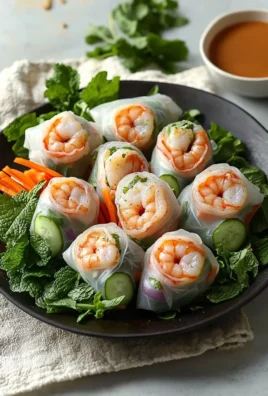 Delicious shrimp spring rolls served on a plate with dipping sauce