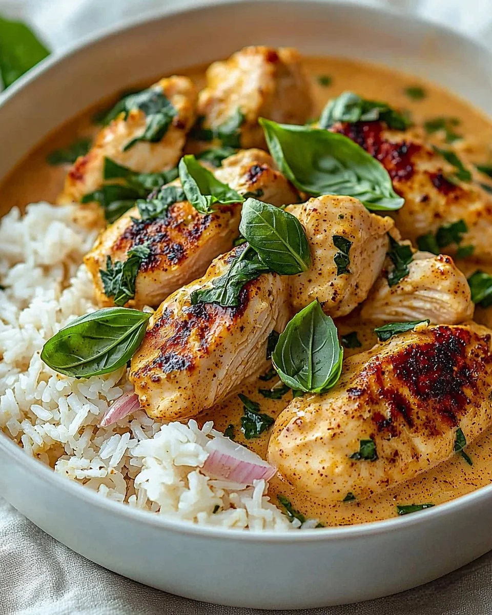 Spiced Coconut Basil Chicken with Rice