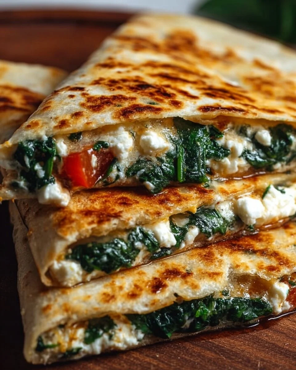 Spinach and Feta Quesadillas served with fresh toppings