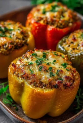 Colorful vegetarian stuffed bell peppers filled with rice and vegetables