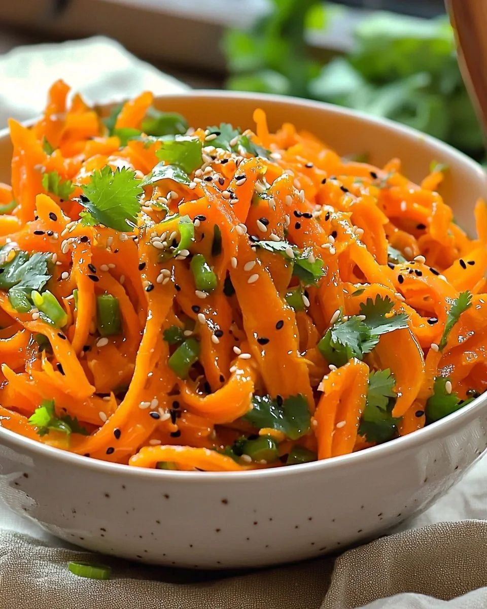 Colorful Asian Carrot Salad with sesame dressing and fresh herbs