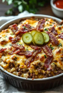 Delicious Bacon Cheeseburger Casserole topped with crispy bacon and cheese
