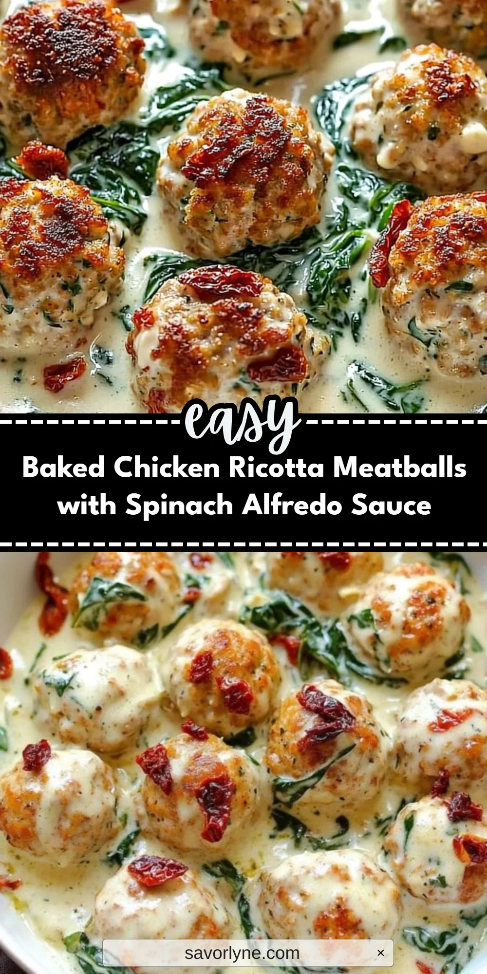 Baked Chicken Ricotta Meatballs with Spinach Alfredo Sauce