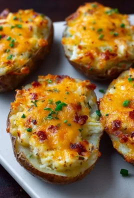 Breakfast twice baked potato with cheese and toppings