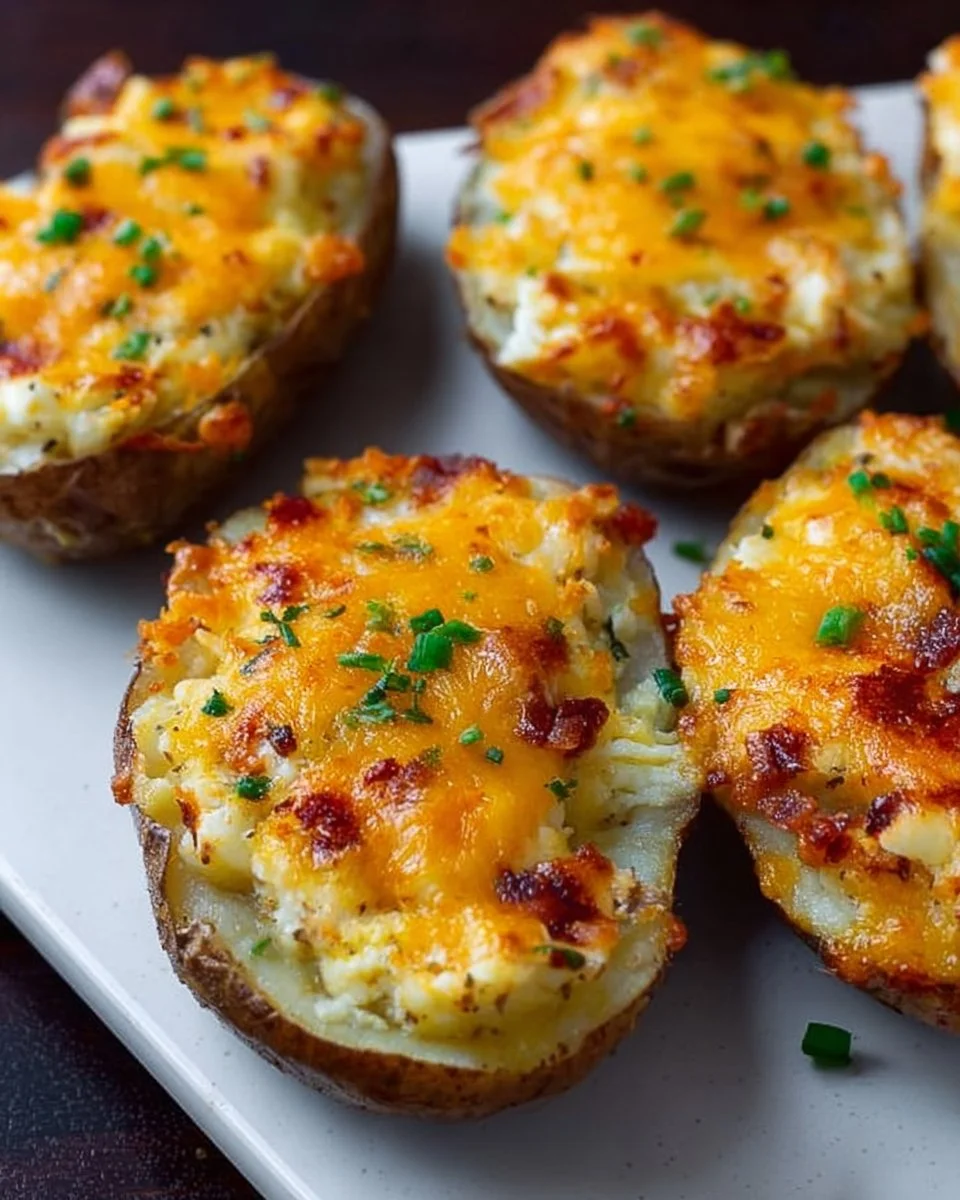 Breakfast twice baked potato with cheese and toppings