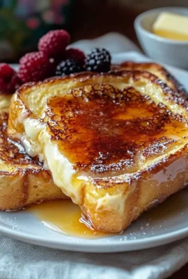 Delicious burnt cream French toast topped with caramelized sugar and berries.