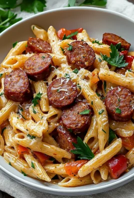 Delicious Cajun Sausage Pasta served with fresh herbs and spices