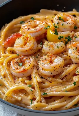 Delicious Cajun shrimp pasta with colorful veggies and spices in a creamy sauce.