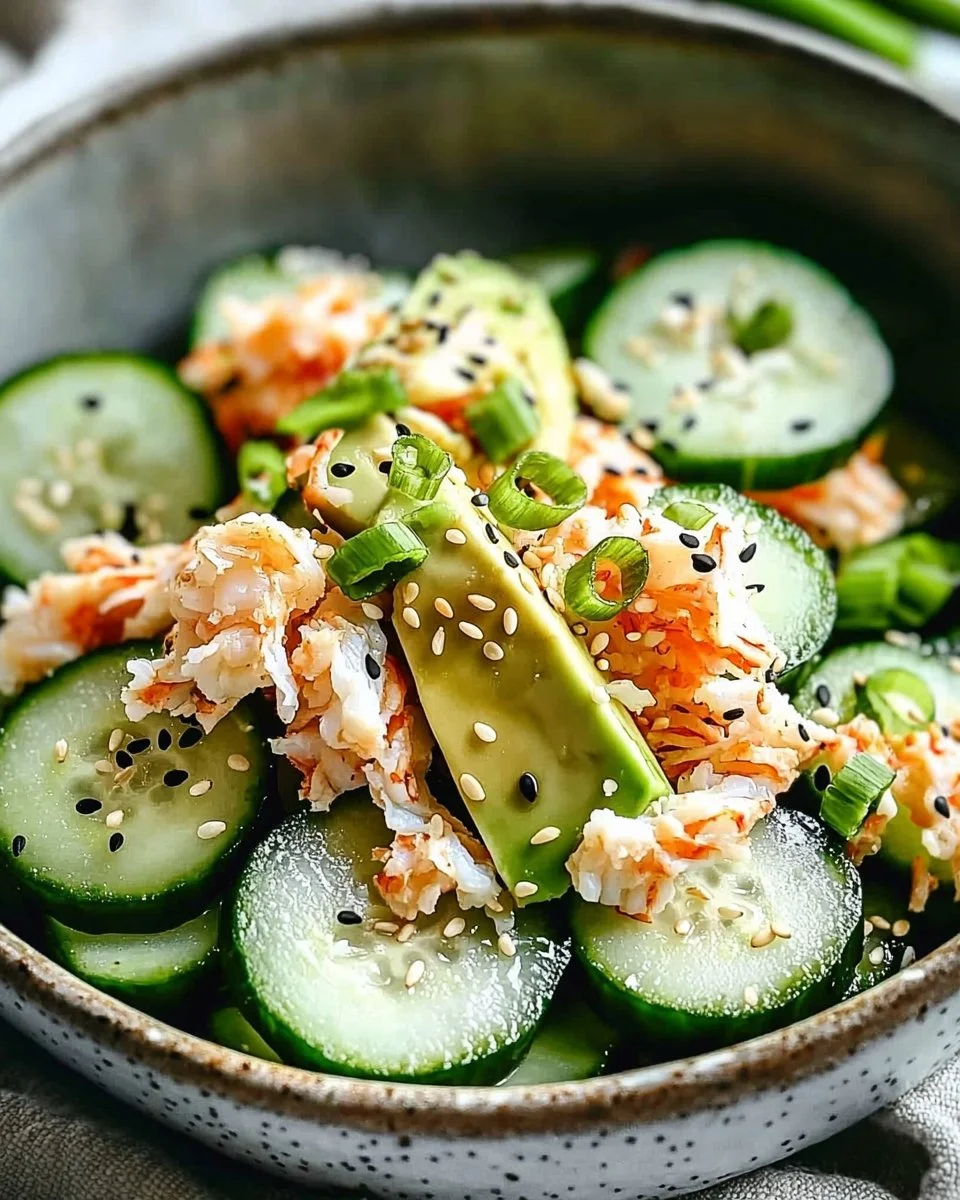 California Roll Cucumber Salad with fresh vegetables and sushi flavor
