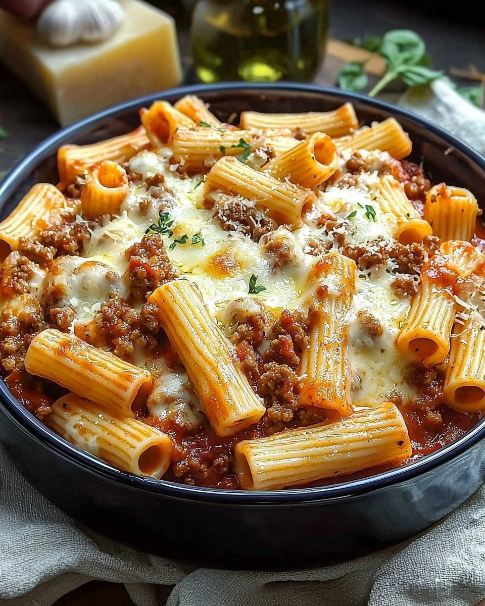 Cheesy Baked Rigatoni with Ground Beef