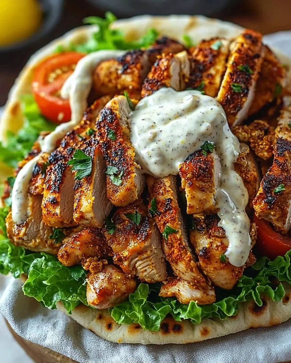 Chicken Shawarma with Garlic Sauce served in pita bread