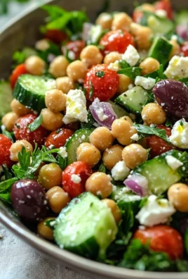 Delicious Chickpea Greek Salad with fresh vegetables and feta cheese