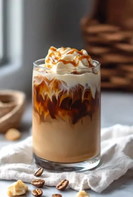 A delicious creamy caramel iced coffee topped with whipped cream and caramel drizzle.