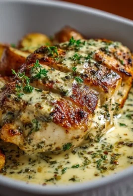 Delicious creamy herb chicken served with fresh herbs and creamy sauce