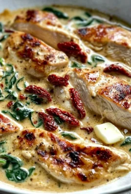 Delicious creamy Tuscan chicken served on a plate with herbs and vegetables.