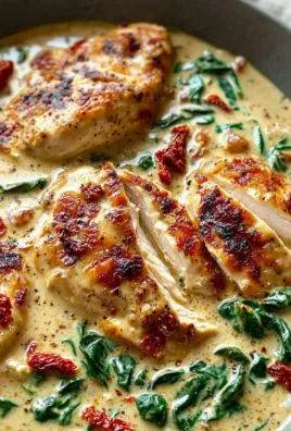 Creamy Tuscan chicken served with spinach and sun-dried tomatoes